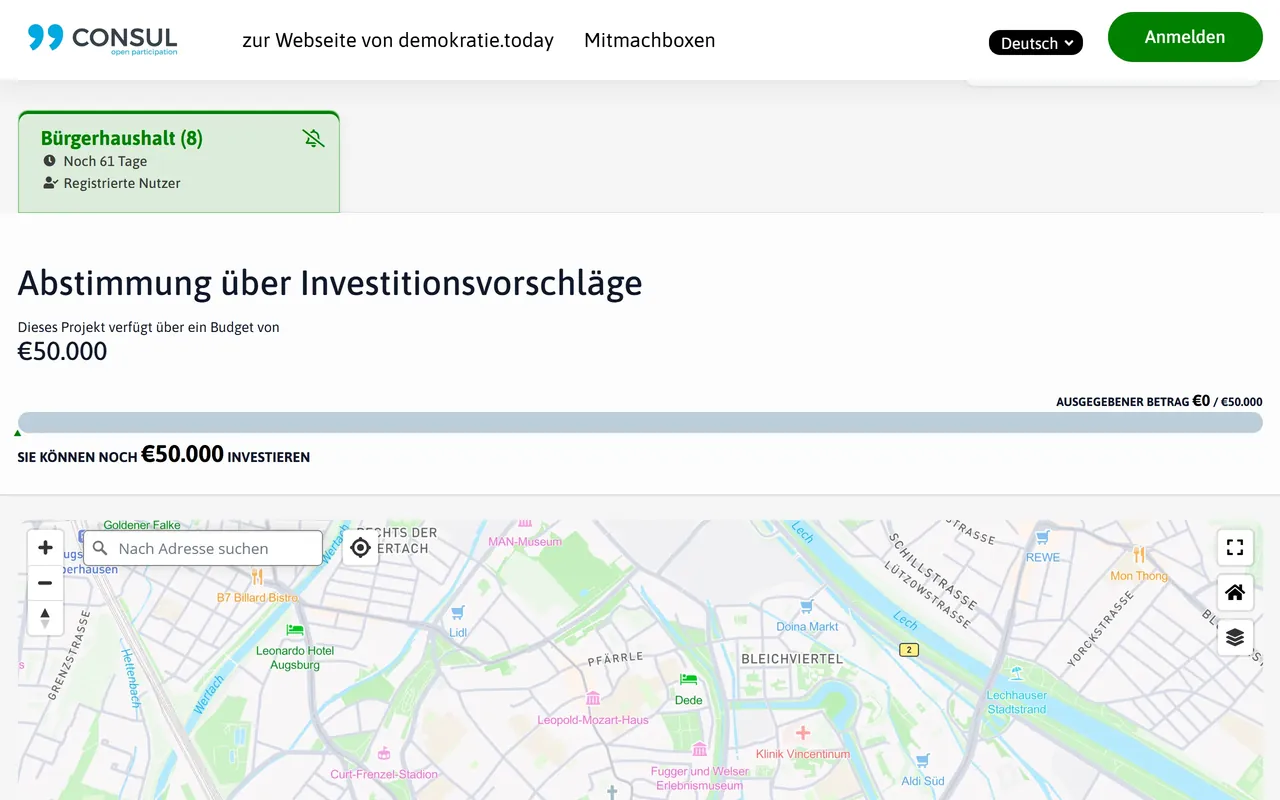 Abstimmung über Investitionsvorschläge mit Budgetanzeige