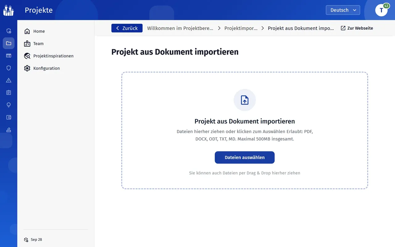 Projekt aus einem Dokument anlegen