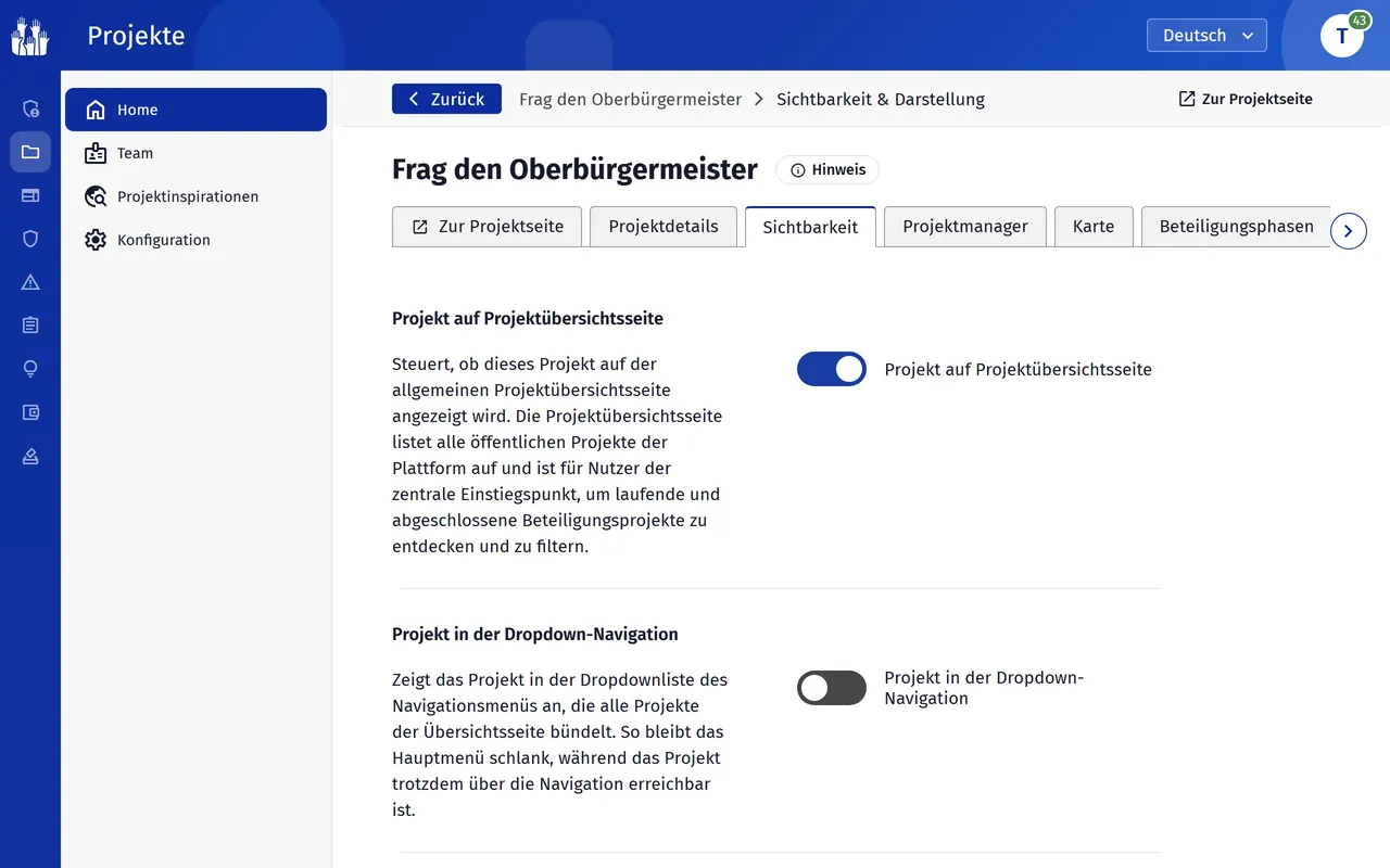 Sichtbarkeit eines Projekts