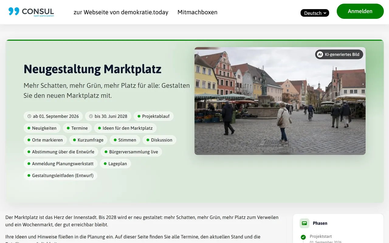 Projektseite mit ihren Phasen